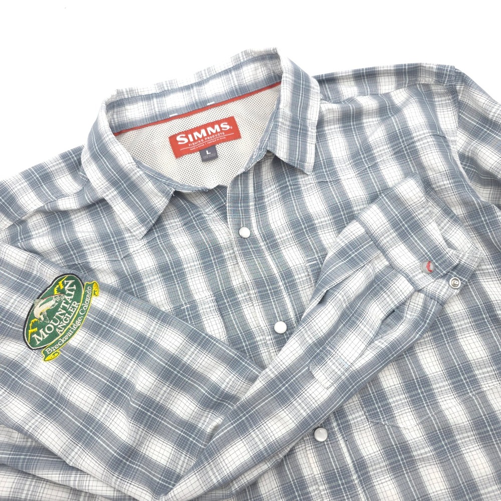 Simms Fishing Men L Plaid Vented Pearl Snap Shirt Mountain Angler Breckenridge